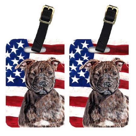 Carolines Treasures Carolines Treasures SC9633BT Pair Of Staffordshire Bull Terrier Staffie With American Flag Usa Luggage Tags SC9633BT